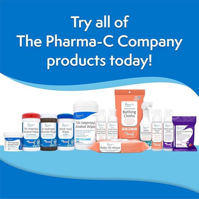 The Pharma-C Company 70% Isopropyl Alcohol Pads [100 count]. First Aid - Antiseptic Wipes - Extra Large - Alcohol for minor cuts, scrapes and burns.