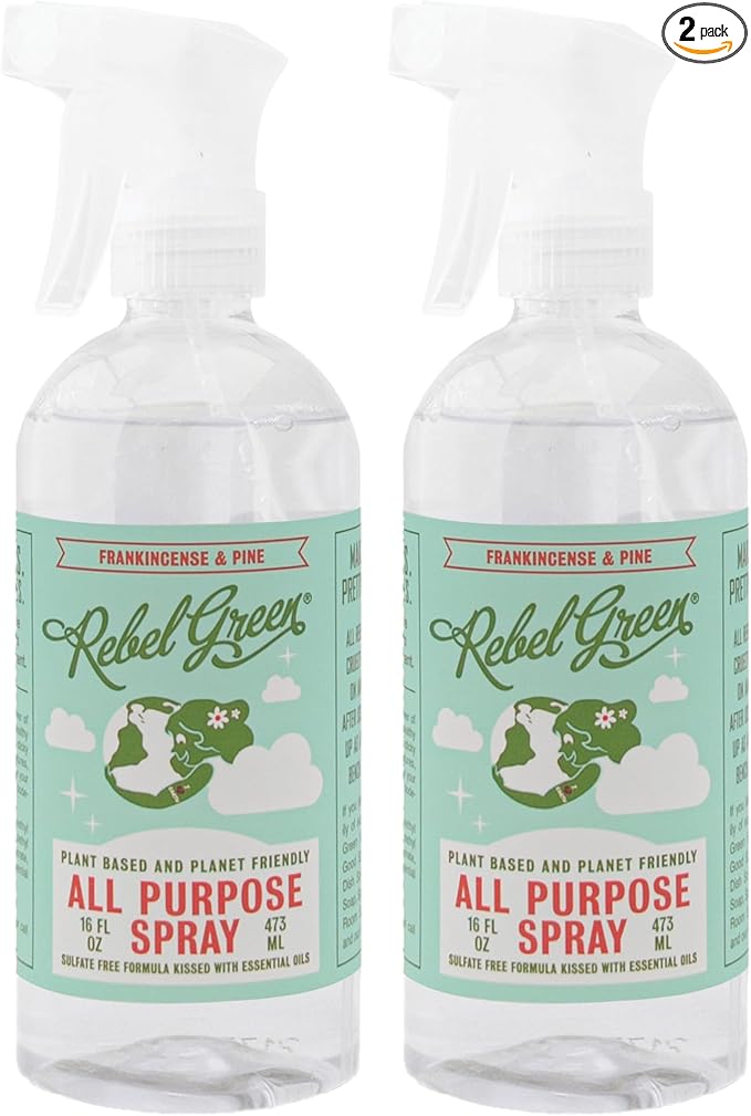 Rebel Green Natural All-Purpose Cleaning Spray - Plant-Derived Multi-Surface Cleaner with Essential Oils for Kitchen, Bath, Countertops and More - Frankincense - 16 oz - 2 Pack