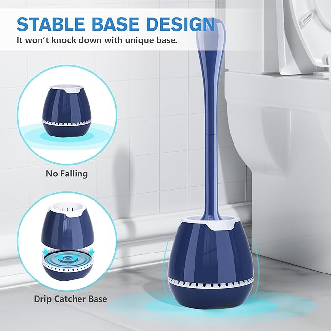 UPTRONIC Toilet Brush 2 Pack, Blue, Nylon Bristles, Ergonomic Handle, Ventilated Holder, Bathroom Cleaning