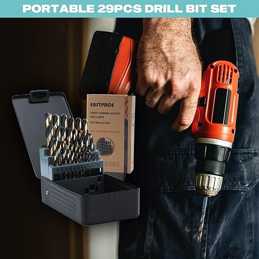 29Pcs Drill Bit Set 1/16"-1/2", HSS with Black and Gold Finish, Twist Jobber Drill Bit Kit with Index Case for Cast Iron, Hard Metal, Stainless Steel, Plastic and Wood