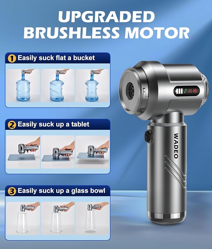 WADEO Car Vacuum Portable Cordless 18000PA, 4-in-1 Handheld Vacuum Cleaner and Air Duster with LED Display & Multi-Nozzles, Mini Hand Held Vacuum Rechargeable for Home, Car, Office, Pet Hair