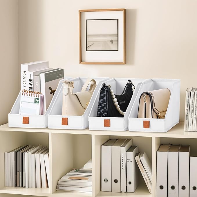 DIMJ Closet Organizers for Purses, Bags & More - Foldable Fabric Cube Storage 6 Pack - White (5.9 x 11.8 x 6.7 in) - Ideal for Shelves, Wardrobe, Bedroom & Office