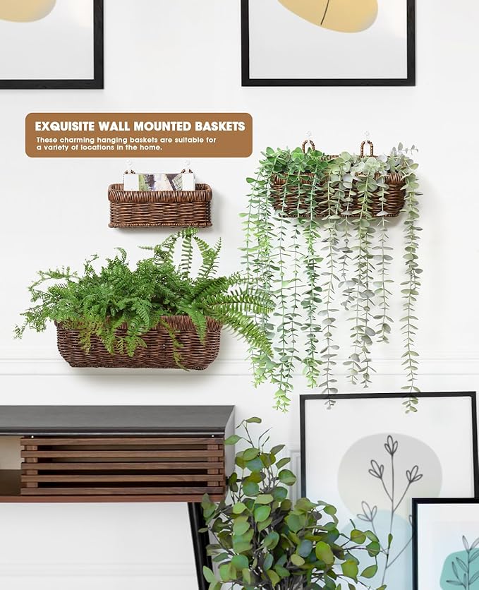 AceList Wall Hanging Basket, Boho Style Hand-Woven Hanging Storage Baskets - Set of 3, Ideal for Boho Room Decor, Kitchen, Garden, and Living Room(Brown)