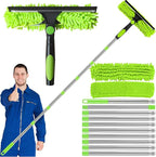4.5M/14.7ft Window Cleaning Squeegee Tools, 3-in-1 Window Washing Kit with 10 Extension Pole, 2 Microfiber Cloth Brush & Squeegee, Telescopic Window Cleaner Tool for High Window, Car Glass