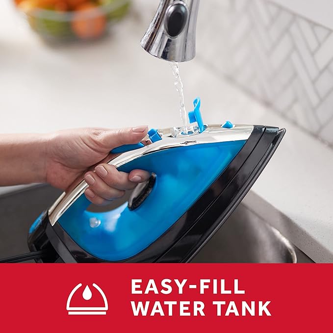 Sunbeam Steammaster Steam Iron, 1400 Watt, Large Anti-Drip Stainless Steel Nonstick Soleplate with 8' Retractable Cord, Horizontal or Vertical Shot of Steam and 3-Way Auto Shut-Off, Black/Blue