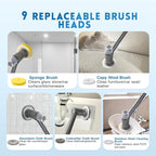 Electric Spin Scrubber,Spray with Foam Cordless Cleaning Brush, 2-Speed Shower Scrubber, Shower Cleaning Brush with 8 Replaceable Brush Heads, Adjustable Removable Handle for Bathroom, Kitchen（Gray
