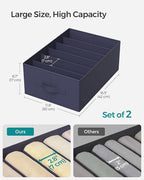 SONGMICS Set of 2 Large Size Wardrobe Clothes Organizers, 6-Compartment Foldable Drawer Organizers with Handles, 16.5 x 11.8 x 6.7 Inches, for Pants, Sweaters, Jeans, Charcoal Blue URUS009I02