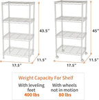SINGAYE 4 Small Shelves Storage Shelf Wire Shelving Unit Metal Shelf Adjustable Organizers Storage Shelving with Wheels for Bathroom Laundry Room Kitchen Pantry