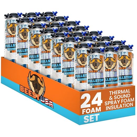 BEEST FullStop Spray Foam Insulation for Wall & Attic (480 Board ft/sq.ft) Perfect Heat & Acoustic Proofing for Reduced Energy Bills - One Component Polyurethane Foam Insulation Can, 24 Pack (26.8 oz)