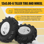 MZREXN 13x5.00-6" Tiller Tire and Wheel 2 Pack, 1" Axle Size, 3-1/8" Offset Hub, 4Ply Pneumatic, Compatible with Garden Trailer, Lug Tractor & Trencher, Tillers, and Lawn Mover Replacement Tire