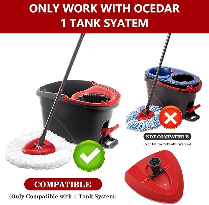 Easywring 1-Tank System,Mop Replacement Heads for O-Ceda Mop Replace Head, Spin Mop Heads Replacements, Microfiber Spin Mop Refills, Easy Cleaning Mop Head Replacement (Red Mop Base 1pcs)