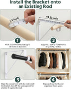 Supforce 6 Pack Closet Rod Bracket, Heavy Duty Closet Rod Support with Rod Holder, Wall Mounted Closet Shelf Brackets with Triangle Stabilizing Design for Closet, Bathroom and Kitchen, White