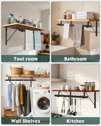 Supforce 2 Pack Closet Rod Bracket, Heavy Duty Closet Rod Support with Rod Holder, Wall Mounted Closet Shelf Brackets with Triangle Stabilizing Design for Closet, Bathroom and Kitchen, Black