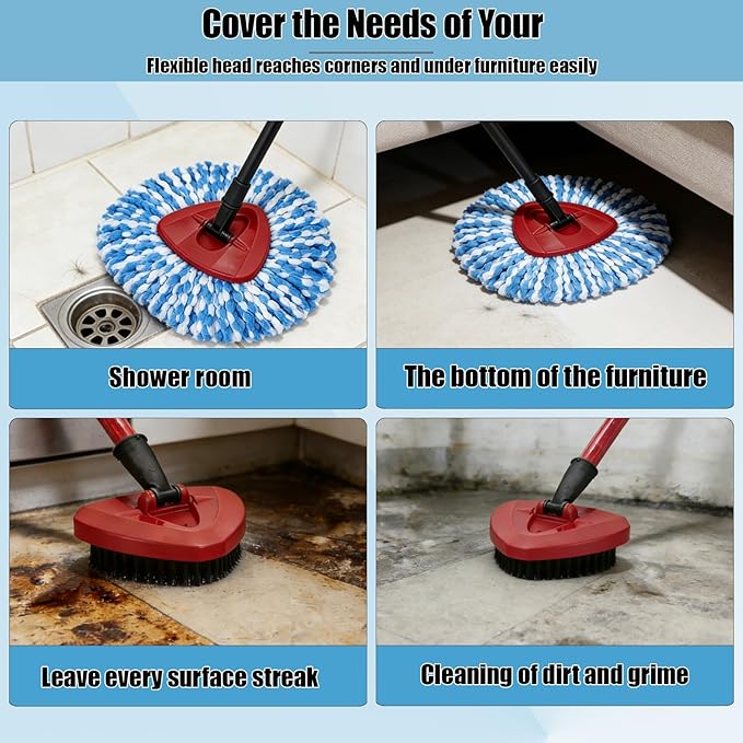 10PCS Spin Mop Replacement Heads,with Only Fit for RinseClean 2-Tank System,Machine Washable & Easy to Replace.Including 8 Spin mop Replacement Heads, 1 Brush Head and 1 Base