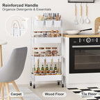 4 Tier Heavy Duty White Metal Rolling Cart with Lockable Wheels,Utility Storage Organizer Carts, Four Tier Roller Book Snack Cart for Kitchen, Bathroom, Garage, Baby Diaper, Craft, Art, Teacher