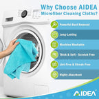 AIDEA Microfiber Cleaning Cloth-12PK, Soft Microfiber Towels for Cars, Absorbent Cleaning Rags, Lint-Free Streak-Free Wash Cloths for House, Kitchen, Window(12in.x12in), Blue