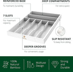 ROYAL CRAFT WOOD Luxury Bamboo Kitchen Drawer Organizer - Silverware Organizer - Utensil Holder and Cutlery Tray with Grooved Drawer Dividers for Flatware and Kitchen Utensils (7 Slot, White)