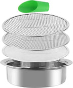 Stainless Steel Garden Sieve & Soil Sifter Tool - 9.5 Inch Stackable Sifting Pan with 3 Mesh Sizes (0.043"/0.133"/0.204") for Sand, Bonsai Soil - Includes Mini Shovels & Scoop (1 Pack)