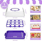 VGOODALL Cupcake Carrier, Rectangle Cake Plate with Lid, 12 Capacity Cup Cake Portable Container Dessert Holder with Handle for Family Picnics and Party Events, 2-in-1 Design, Purple