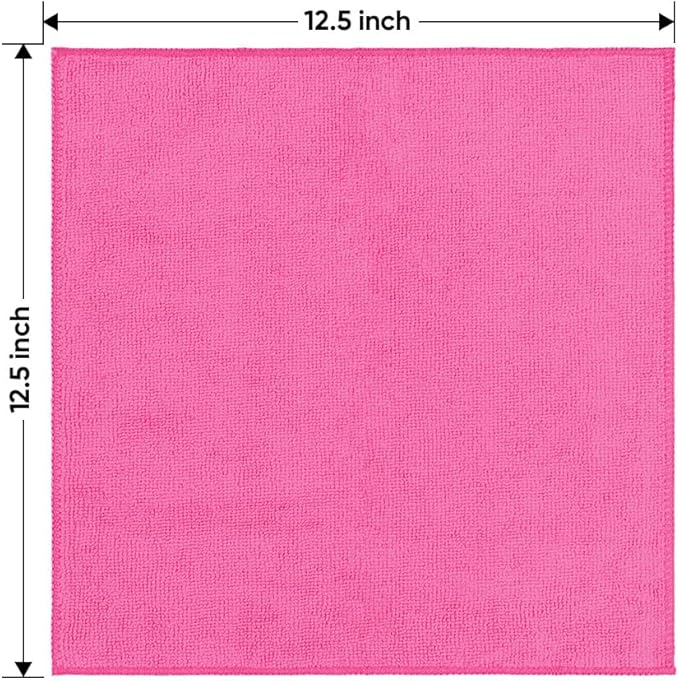 HOMEXCEL Pink Microfiber Cleaning Cloth 12 Pack, 12.5 x 12.5 inch Microfiber Towels for Cars, Ultra Absorbent Car Washing Cloth, Lint Free Streak Free Cleaning Rags for Car, Kitchen, and Window