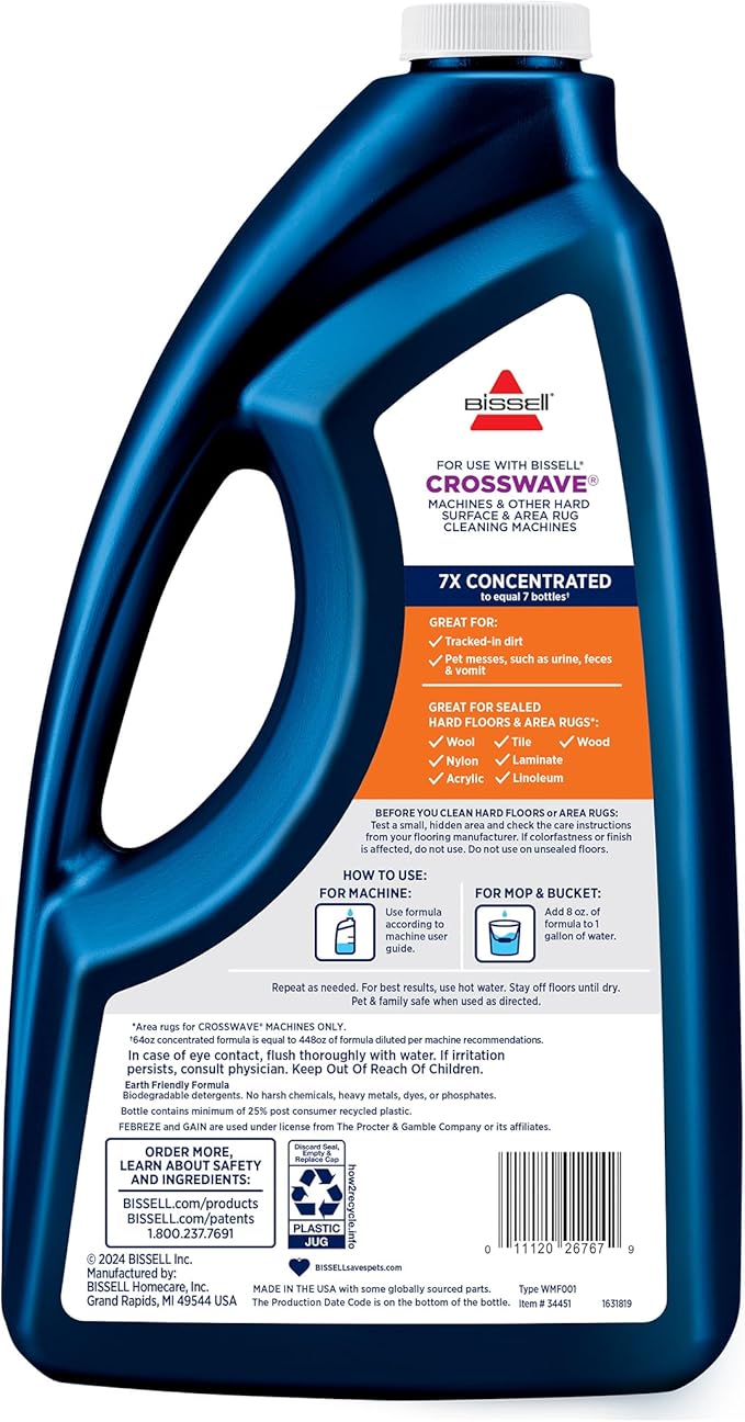 Bissell® Multi-Surface with Febreze + Gain, 34451, 64 oz, Safe of Sealed Hard Floors and Area Rugs, Dissolves Dirt, Grime, and Tough Sticky Messes, Febreze Original Gain Scent