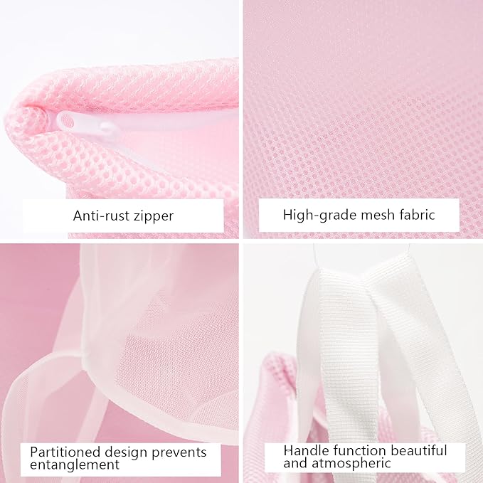 laundry bag with handles mesh laundry bags washing machine laundry totes travel storage and sorting bag for Clothes laundry bag for delicates(Pink)