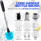 Holikme Bottle Brush Cleaner Set, 14" Long Handle Stainless Steel Bottle Cleaner Brush, 3 Straw Cleaner Brush, Bottle Cleaning Brush for Water Bottle, Cups, Abrasive Flat End Brushes, Straws Blue