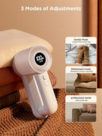Rechargeable Fabric Shaver, Lint Remover for Clothes, Lint Shaver 6-Leaf Blades, 3-Speeds Lint Shaver with LED Display for Effortless Fuzz & Pill Removal for Clothes, Sweaters, Furniture, White