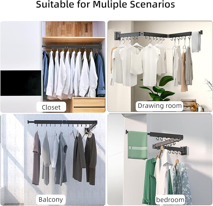 Foldable Clothes Drying Rack, 3 Fold Laundry Drying Rack Wall Mount, [No Drilling] Folding & Durable Space Saver for Laundry, Balcony, Bathroom, Patio, Dormitory, Apartment-White