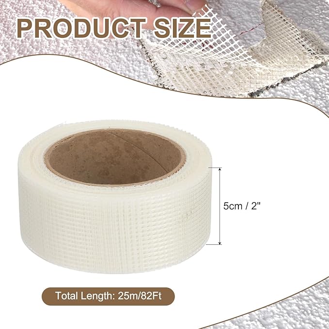 PATIKIL Drywall Repair Mesh Tape, 2 inch x 82 ft Fiberglass Repair Patch Self-Adhesive Dry Wall Joint Tape 9 Mesh Wall Hole Crack and Seam Patch, White