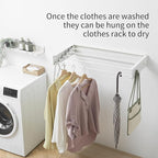 Clothes Drying Rack,Laundry Hanging Rack Collapsible,Wall Mounted Drying Rack for Laundry,Foldable Drying Rack Indoor Outdoor,31.5" Wide,5 Aluminum Rods with Hooks, 60 lb Capacity (White 31.5" Hooks)