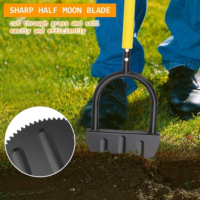 Qivine 38 Inch Half Moon Edger, Edger Lawn Tool with Saw Tooth Blade Lawn Edger Tool Garden Edging Tool for Sidewalk, Grass, Yard, Landscape (Half-Moon)