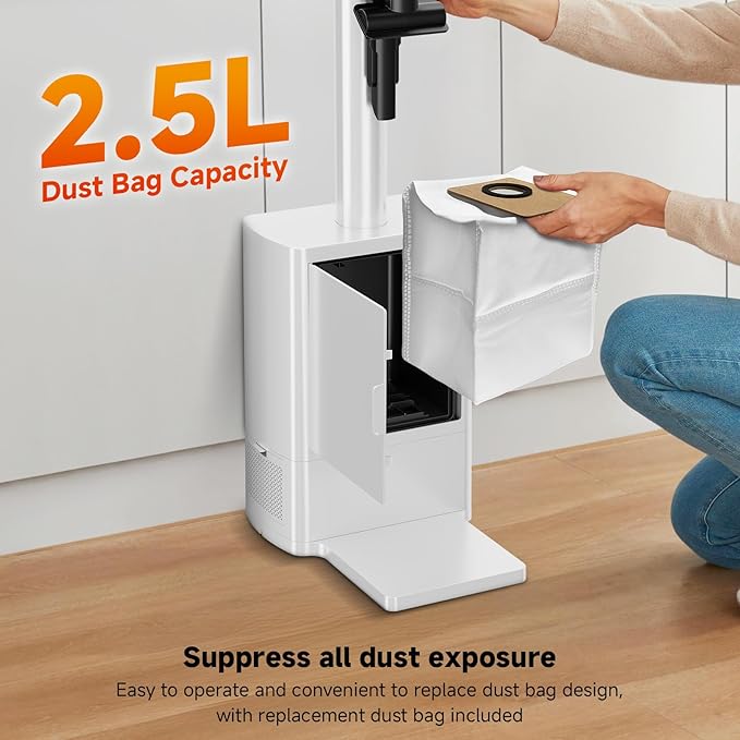 Self Clean and Empty Cordless Vacuum Cleaner with 2.5L Dust Base, Powerful Suction Handheld Vacuum, Auto Empty System, HEPA Filtration, Stick Vacuum for Pet Hair, Hardwood and Carpet, Black