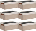 GhvyenntteS Small Fabric Storage Bins 6 Pack, 11.8" x 7.87" x 5.11" Storage Basket with Leather Handles, Closet Storage Bins for Shelves, Storage Baskets for Shelves, DVD Storage (Pink/White)