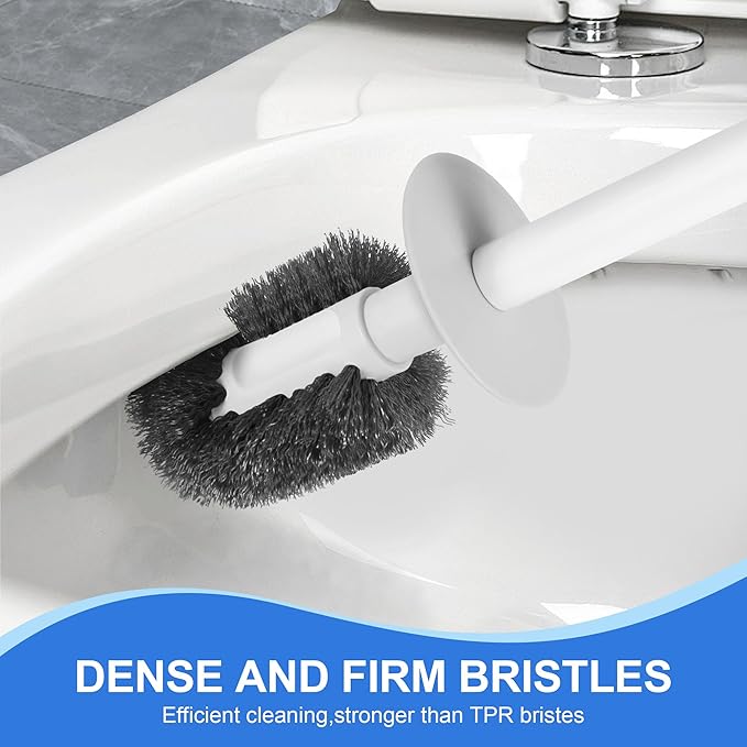 Toilet Brush and Plunger, 3 in 1 Toilet Bowl Brush and Holder with Crevice Cleaning Brush Wall Mounted Household Bathroom Cleaning Tools Combo Set(White-Gray)