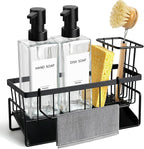 GMISUN Kitchen Soap Dispenser Set, 12 fl oz / 350 ml Dish Soap Dispensers with Sponge Holder, Customized Clear Glass Dish soap Dispenser for Kitchen, Modern Soap Dispensers Set Removable