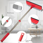 Professional Standard Window Squeegee,2-in-1 Window Cleaner Sponge and Soft Rubber Strip with Retractable Stainless Steel Handle(15.3"-23.6") for Gas Station, Glass,Shower,Outdoor Window Cleaning
