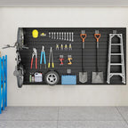 DoCred Slatwall Paneling Organizer, 4x7.5 FT PVC Garage Slat Wall Storage Systems, Heavy Duty Mounted Slat Peg Board for Tool Organization Ladder Bike Rack (Black)