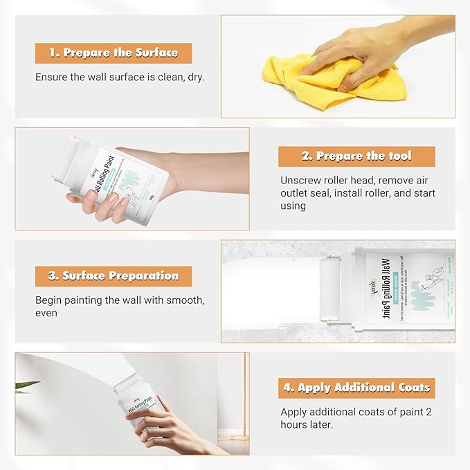 White Paint, White Paint for Wall Touch up Paint for Walls, Water Based &Low Odor Wall Paint with Roller Brush, White Wall Paint Repair Kit for Flat, Ceiling Wall- No Extra Tools Required, Low VOC