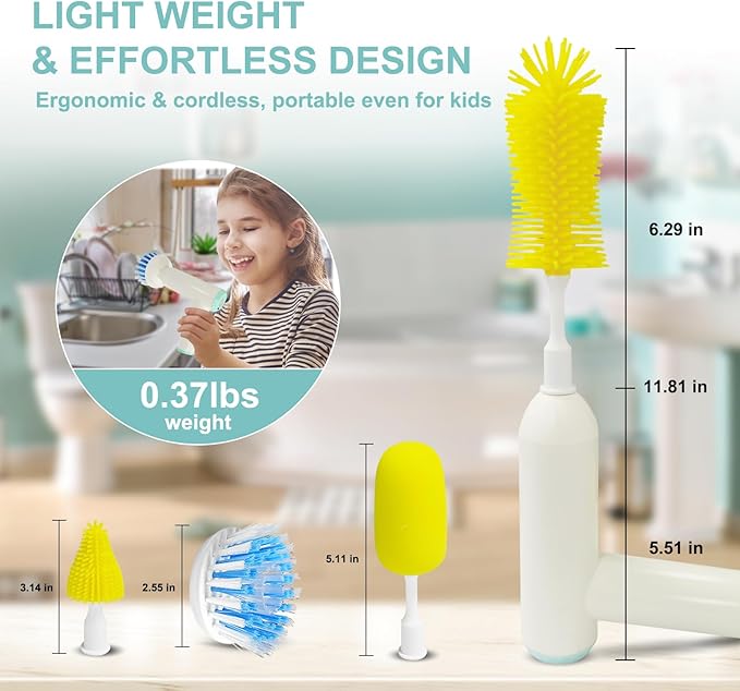 Handheld Electric Spin Cleaning Brush for Baby Bottle, Kitchen, Water Cup with Power Silicone Head,Straw Cleaner Brush, Upgraded 2024 Kitchen Gadgets. Multifunctional Automatic Cordless Hand Scrubber