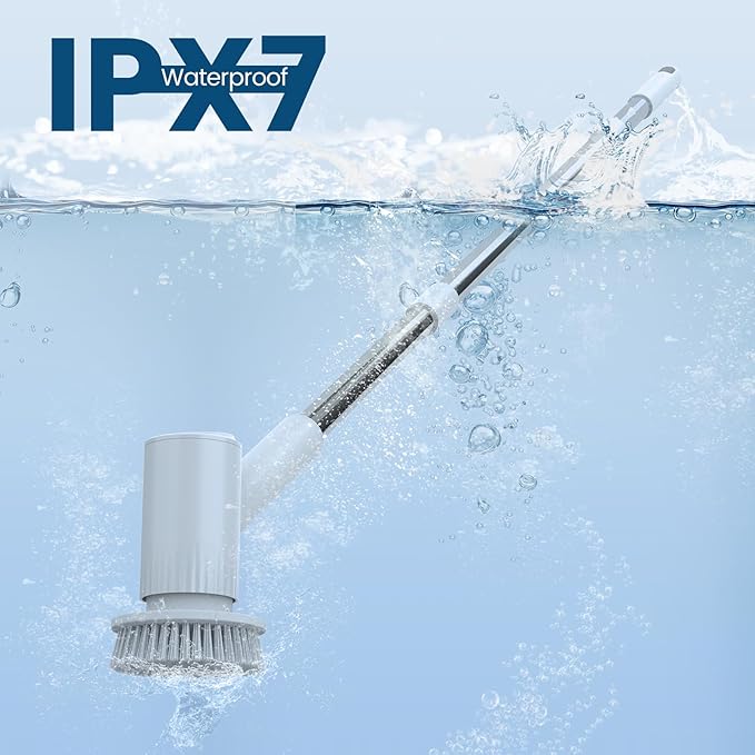 AIRROBO Electric Spin Scrubber, Cordless Electric Scrubber for Cleaning, 300 Mins Runtime, 6 Brush Heads, 47" Adjustable Handle, IPX7 Waterproof for Bathroom, Kitchen, Floors, Tiles, Car Cleaning