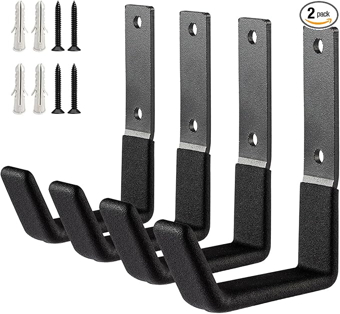 Heavy Duty Steel Hooks - Wall Mount Organizer for Garage & Garden Tools, Hoses & More (4, Small)