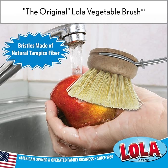 Lola Products Replacement Head for The Original Tampico Vegetable & Dish Brush, 1.75" Head, Birchwood & Poly Bristles, Reusable & Washable, 1 Pack