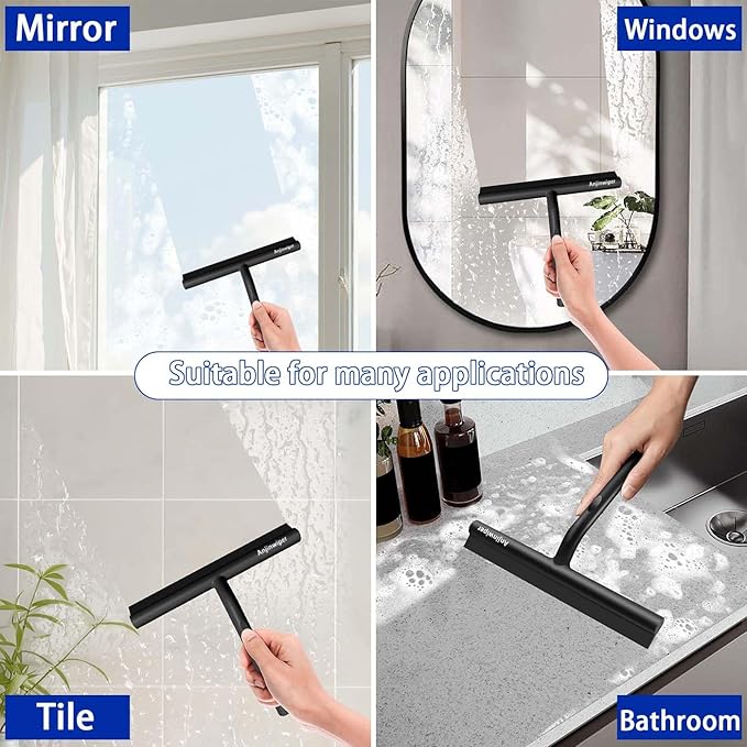 All-Purpose Shower Squeegee for Glass Doors, Silicone Squeegee for Bathroom, Shower Doors, Mirrors, Tiles