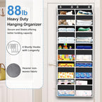 Over The Door Organizer Multi Pocket,5 Tier Large Hanging Shelf for Storage Kids Toys, Diapers, Clothes,Yarn,Heavy Duty Behind Door Storage for Bedroom Bathoom Nursery Closet Pantry,Black