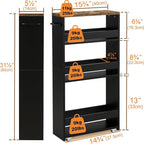 TEAMIX 4 Tier Slim Storage Cart with Handle, Small Kitchen Cart for Narrow Places,Rolling Laundry Cart on Wheels for Small Spaces