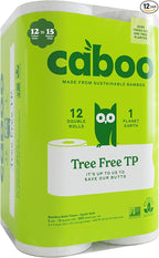 Caboo Tree Free Toilet Paper, Tree Free, Septic, Chemical Free Bath Tissue - 2 Ply Sheets, 300 Sheets Per Roll, 12 Double Rolls