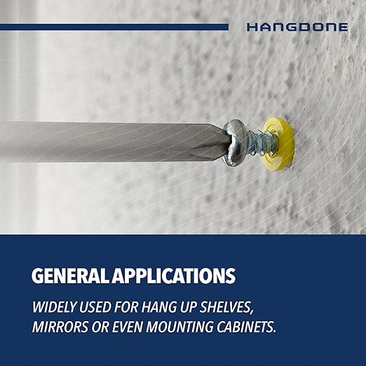 Ribbed Wall Anchors #4-#6 7/8-Inch with Screws 100-Pack, Yellow, Plastic Anchor for Drywall/Concrete, Pan Head Phillips Screw Included