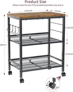 Kitchen Rolling Cart with Storage, 3 Tier Microwave Stand on Lockable Wheels, Small Utility Cart, Coffee bar&Tea Table, Organizer Shelves for Kitchen, Office, Living Room