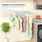 Laundry Drying Rack, Collapsible Wall Mounted Clothes Drying Rack - Foldable,Space Saving, 13.2 Linear Ft, 5 Aluminum Rods, 60 lb Capacity (White, 23.6" Wide)
